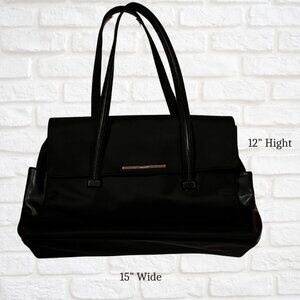 Nine West Black Laptop Tote Bag - Zippered Work Purse Travel-Friendly, 12x15x4